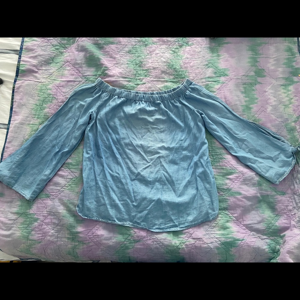 Style Envy Off Shoulder Blue Shirt